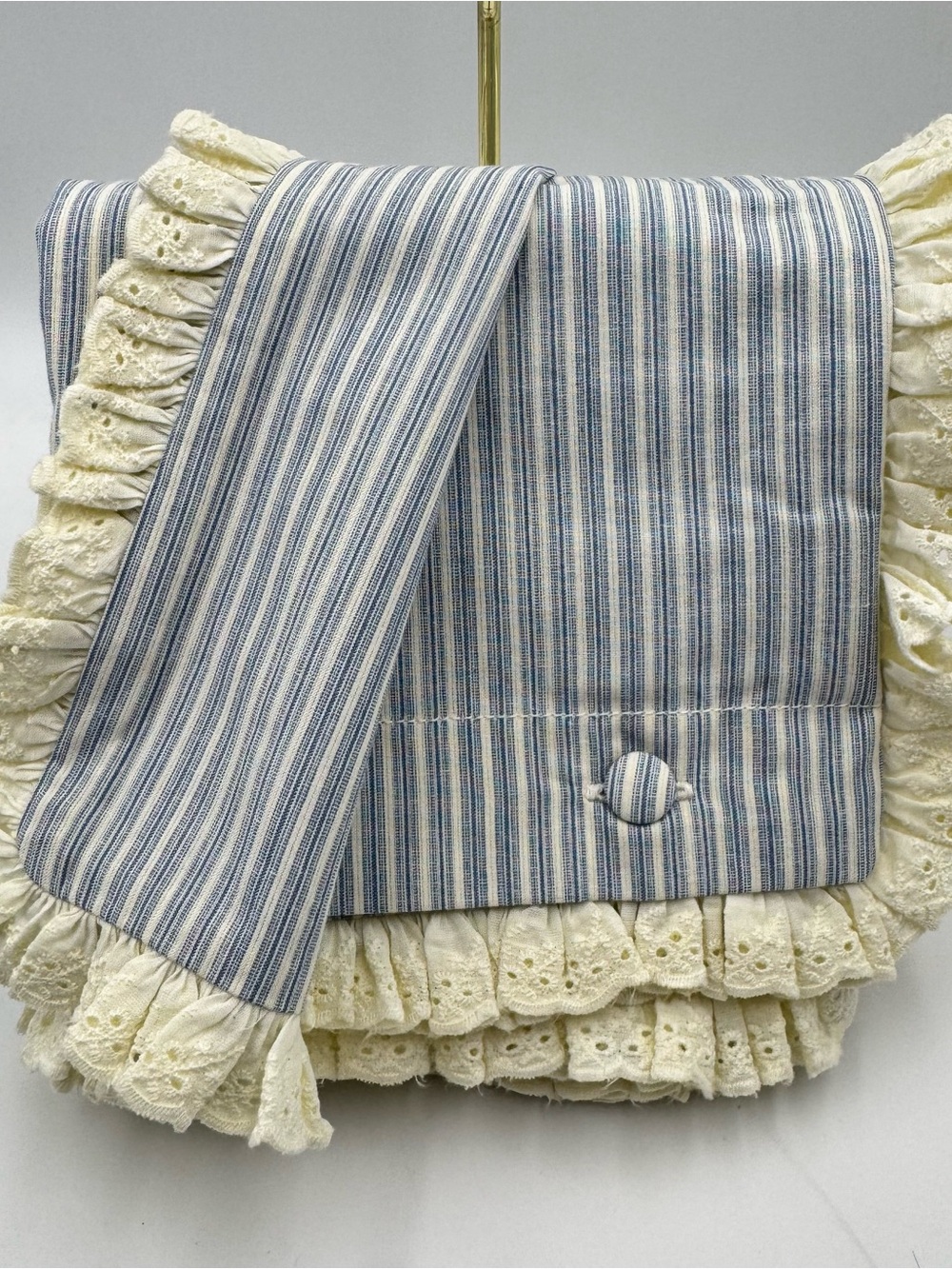 NWT Lauren Ralph Lauren "LOXLEY" Blue Stripes Lace Trim EURO Sham Cottage Countr